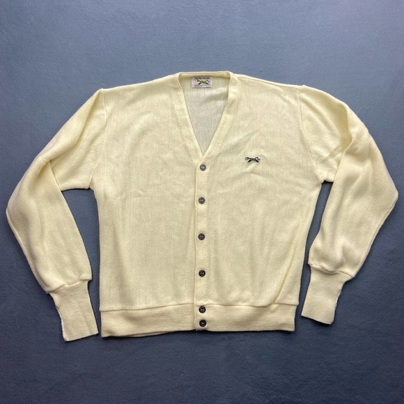 Vintage JC Penney The Fox Sweater Cardigan Mens Large Button Up V Neck Cream - Picture 1 of 8